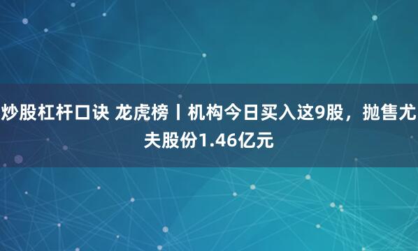 炒股杠杆口诀 龙虎榜丨机构今日买入这9股，抛售尤夫股份1.46亿元